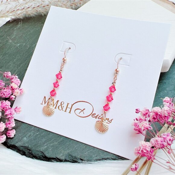 Cute Seashell Charm Earrings with Mini Crystals | Handmade in BC - Picture 4 of 6